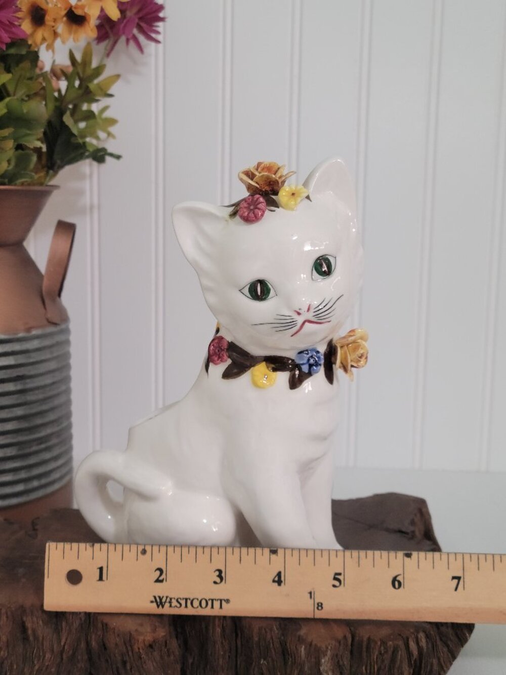 Vtg Retro Kitschy MCM Cottagecore White Ceramic Cat Kitten 3D Floral Planter - Picture 8 of 12